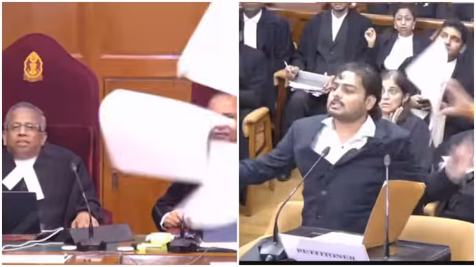 Supreme Court courtroom disruption after petitioner throws papers and abuses Bench